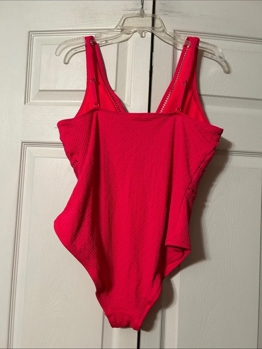 Time and Tru -XL / Swimsuit Hi Cut Leg, Deep V Top, in Hot Pink with Ladder Trim
